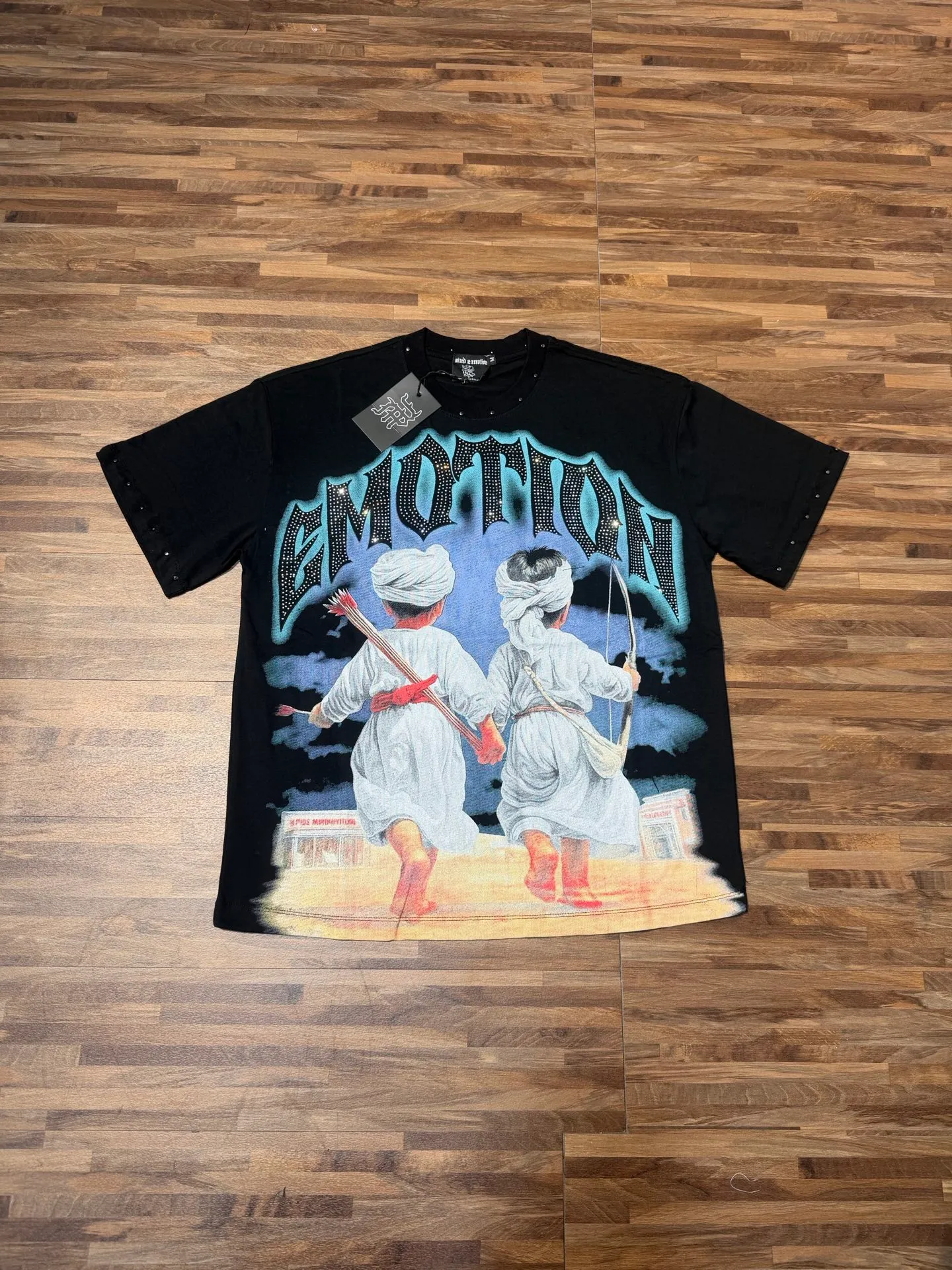 E 8126 #Cream White/Active Black｜ MIXED EMOTION In Stock real shot (imported Australian diamond perm) American trendy brand loose casual T-shirt Fabric (fabric): 32 counts Weight combed double yarn pure cotton Sizes (size): S-M L